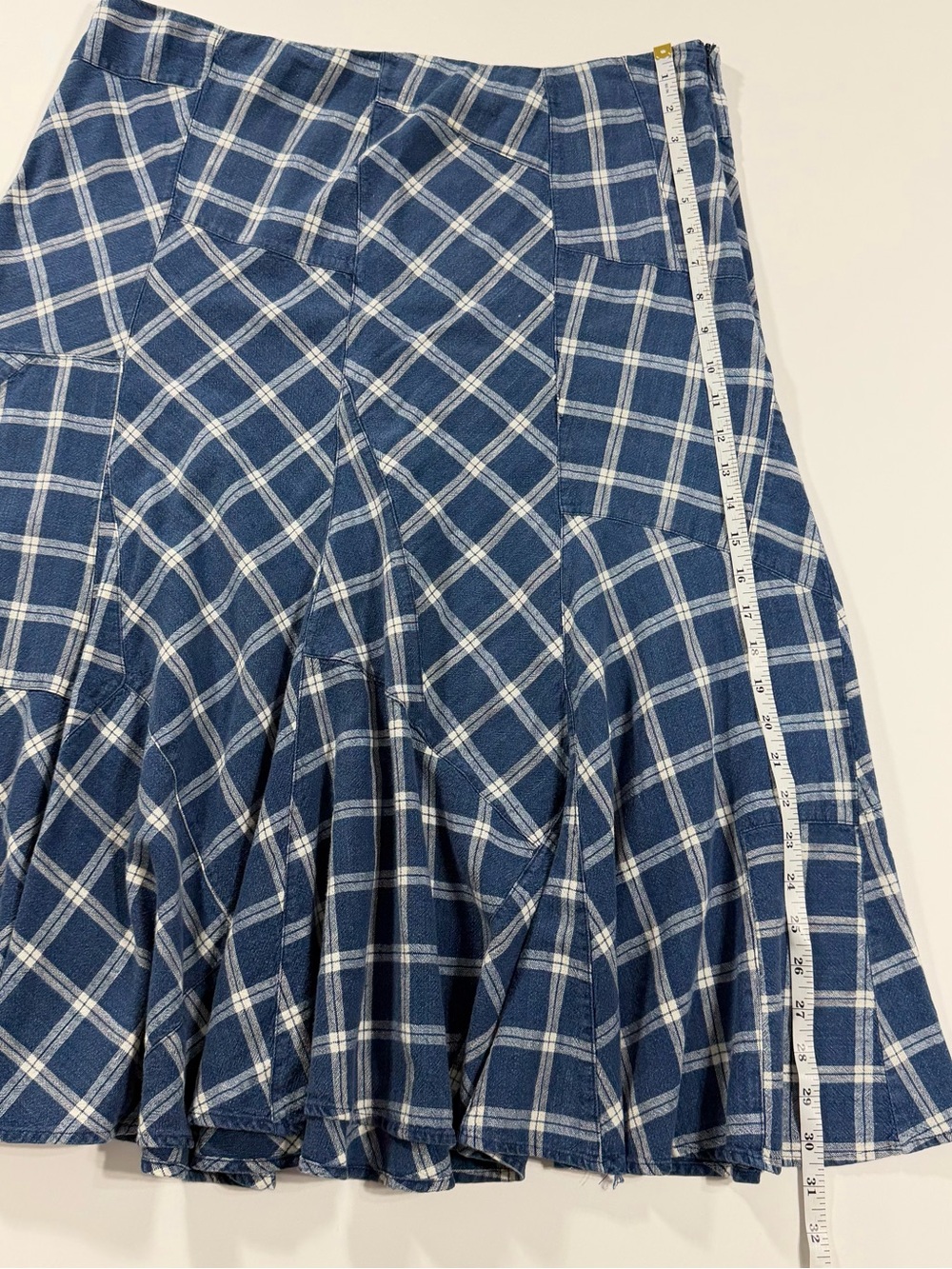 Lauren Ralph Lauren Blue Plaid Patchwork Linen Midi Skirt 14 - Picture 11 of 12